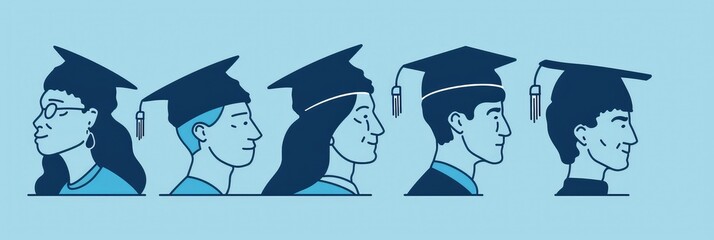 Diverse Graduates Profile View Illustration