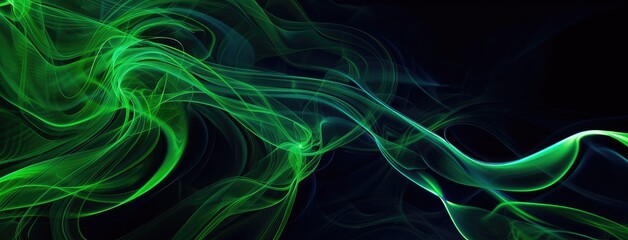 Abstract Green Smoke Wave on Black Background