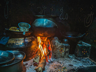 Cooking in the kitchen, firewood Indian Charcoal Kitchen 
