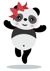 Cute panda girl with bow jumping