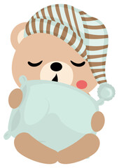 Cute teddy bear sleeping holding a pillow