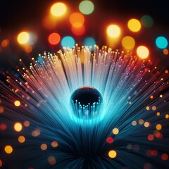 Vivid display of optical fiber lights bursting in a myriad of colors against a dark backdrop, suggesting connectivity.. AI Generation