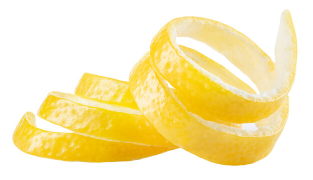 Lemon twisted peel isolated png. Lemon fruit zest on transparent background. PNG format. Citrus zest. No background. Full depth of field. - Powered by Adobe