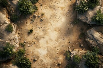 DnD Battlemap Aerial view desert land pirate harbor.
