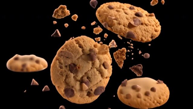 Cookies with chocolate chips falling from the sky