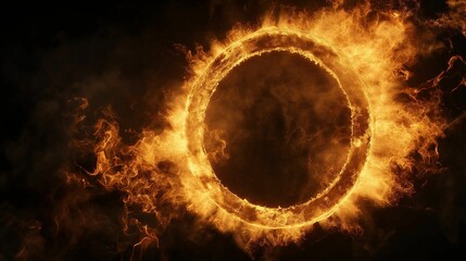 Fototapeta premium Сircle with flames on a dark background.