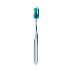 Mockup of a white toothbrush with blue bristles. Front view. Advertising of oral hygiene products.