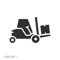 warehouse delivery icon, forklift, worker truck lift, flat symbol on white background - vector illustration
