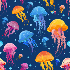 Under water Jellyfish Seamless Pattern