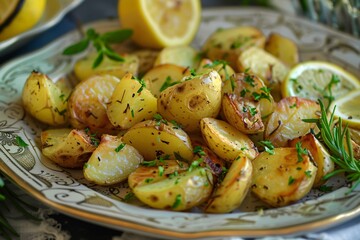 a plate of fried potatoes with herbs