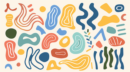 Abstract modern art composition with colorful shapes,Decorative wallpaper on a light beige background
