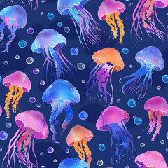 Under water Jellyfish Seamless Pattern