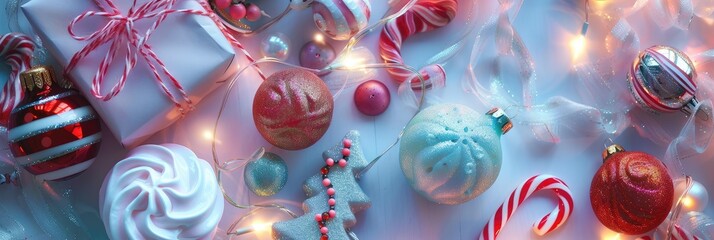 Festive Christmas Ornaments and Glowing Lights Display