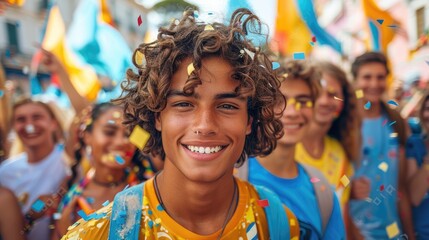 group of happy friends having fun together, featuring young people from different ethnicities...