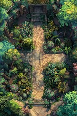 DnD Battlemap Enchanted Garden: Magical garden with colorful flowers and mystical atmosphere.