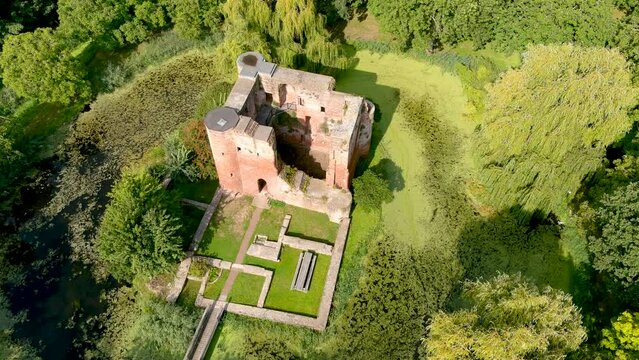 Aerial view of the ruins of Ravesteyn Castle in South Holland, Netherlands.