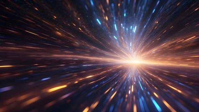 Space warp background, hyperspace, and light speed. Bright streaks of light accumulating as they approach the event horizon. based on generative AI.