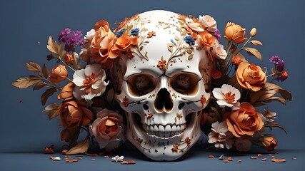 AI artwork of a skull with flowers isolated