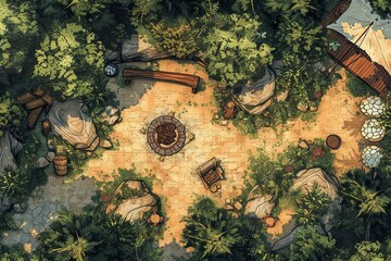 DnD Battlemap Battle Map Style for Fire Camp Setting - A detailed map for fiery battlegrounds.