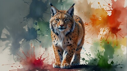 Obraz premium Lynx in Vibrant Watercolor Art