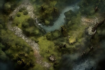 DnD Battlemap Battle Map for Fantasy Forest in Dense Mist.