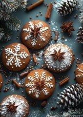 Lebkuchen - Traditional gingerbread cookies with icing and almond decoration. 