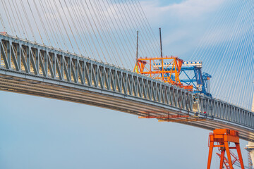 The Changtai Yangtze River Bridge under construction in Jiangsu Province, China