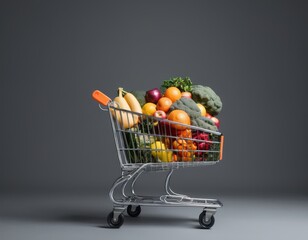 A shopping cart full of fruits and vegetables