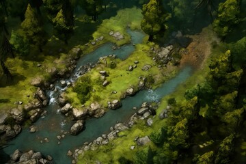 DnD Battlemap Forest Clearing: Tranquil nature setting with light filtering through trees.