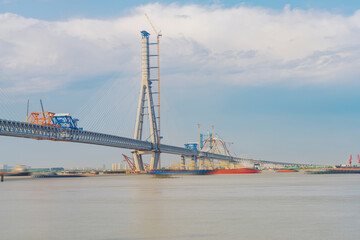 The Yangtze River Bridge from Changzhou to Taizhou in China and the Scenery of the Yangtze River