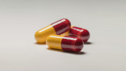 red and yellow hard gelatin capsules as icon or background isolated on white