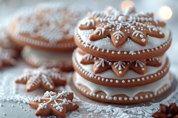 Lebkuchen - Traditional gingerbread cookies with icing and almond decoration. 