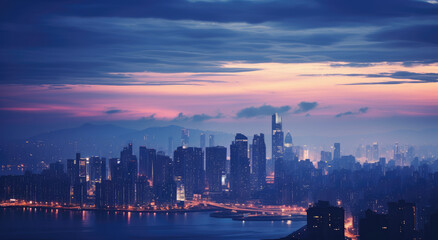 Obraz premium Twilight Serenity over Urban Skyline