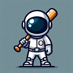 Cute cartoon astronaut Holding baseball bat Generative AI