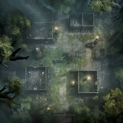DnD Battlemap Haunted Woods veiled in mysterious haze.
