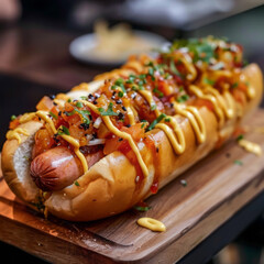 delicious hot dog with herbs
