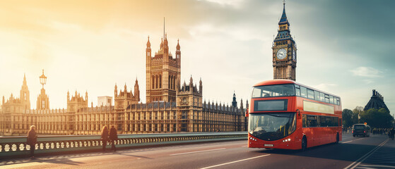 Iconic London: Double-Decker Bus and Westminster View