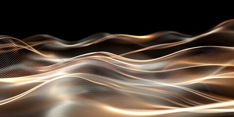 Fototapeta premium Dark digital background with curved wave pattern network theme 3D rendering. Concept Technology, Digital Art, Networking, 3D Rendering, Dark Background