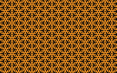 geometric polygon flower black color with orange background seamless pattern