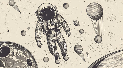 astronaut spaceman planets in solar system scetch art, generative Ai