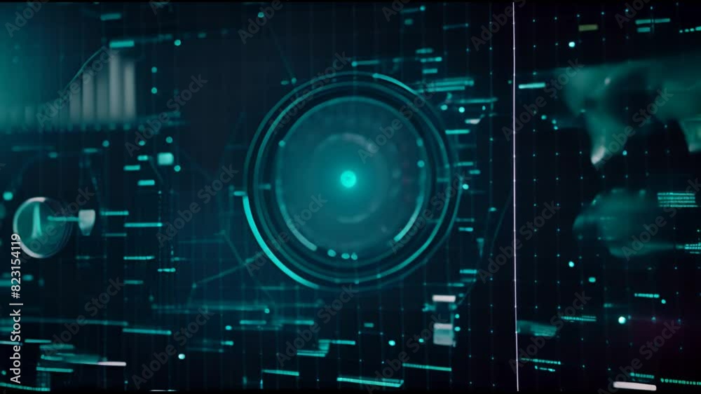 Leinwandbilder Analyzing and loading data with digital HUD Display. Rotating circles, moving graphs, sliders, digital circle interfaces with an alpha channel.