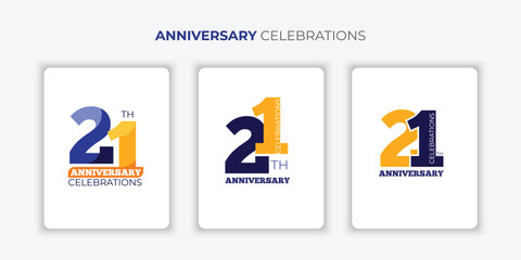 21 year anniversary, set collection minimalist logo years, jubilee, greeting card. invitation. 