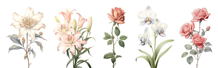 Obraz premium Pastel Flower png element set on transparent background