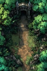 DnD Battlemap Shadow Forest: A map with open doors in a forest setting.
