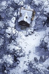 DnD Battlemap Silent Snow-covered cabin - A remote cabin in the snow.