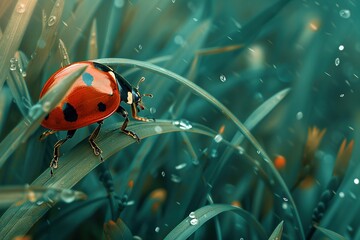 Obraz premium Red scarab on the leaves