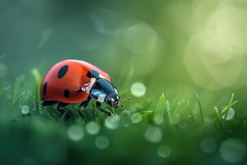 Obraz premium Red scarab on the leaves