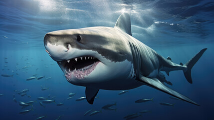 Majestic Great White Shark in Blue Depths