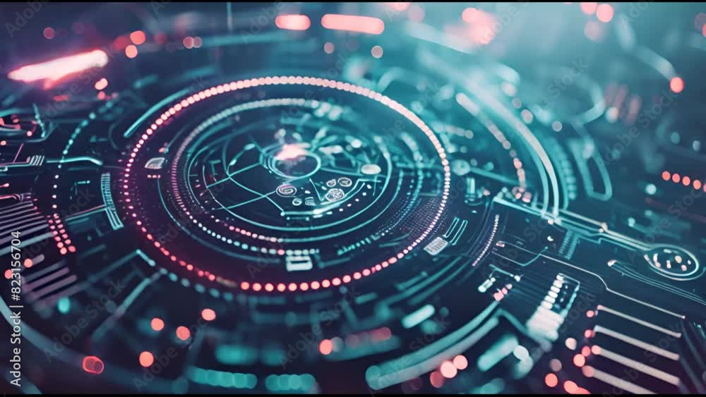 Aufkleber Round hud element on abstract technology background. Virtual center for futuristic concept. Seamless loop.