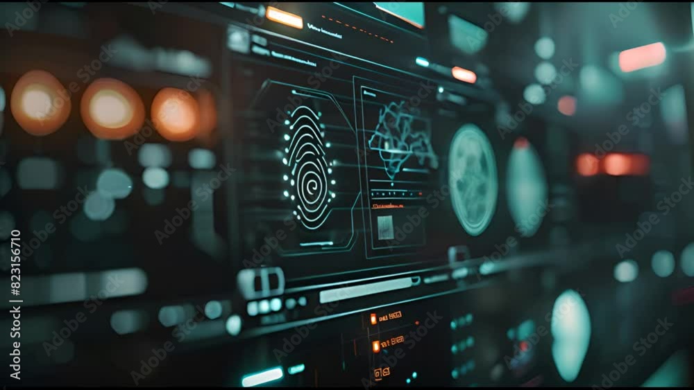 Aufkleber A computer screen with a hud element for fingerprint scanning and person identification